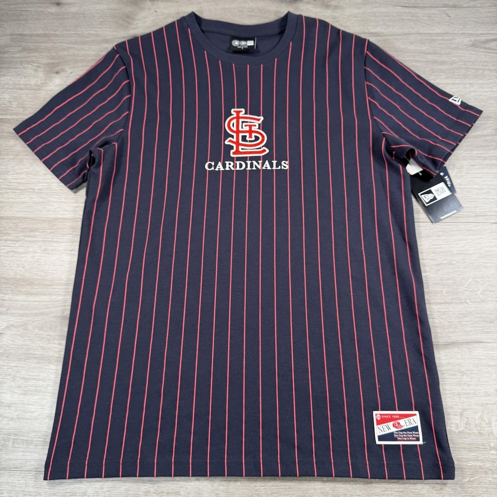 St. Louis Cardinals Shirt Mens Large Blue MLB Baseball New Era Pinstripe Tee